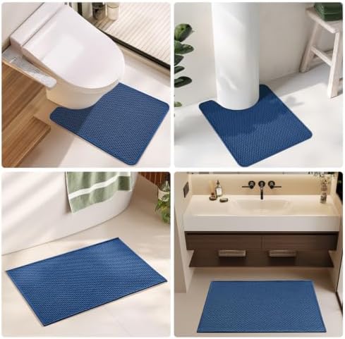 TYUU Large Bathroom Rugs Non Slip Washable Bath Rugs Super Absorbent Bathroom Rug Thin Quick Dry Low Pile Bath Mats, Navy Blue 36" x 60"