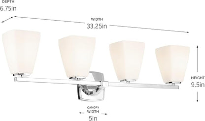 Kichler Marant 33.25" 4-Light Vanity Light with Opal Glass in Chrome, for Bathroom, Powder Room, Over a Mirror, (33.25" W x 9.5" H), 55217CH