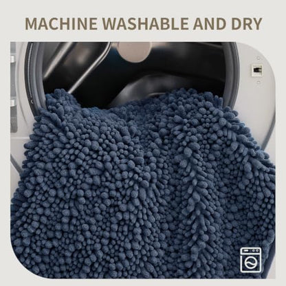 Toilet Rugs U-Shaped Mat 24x24, Contour Bathroom Mat - Ultra Soft & Absorbent Chenille, Quick-Dry, Machine Washable with Non Slip Barrier Backing, Blue