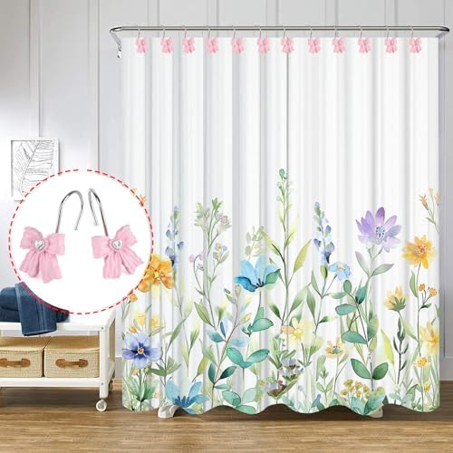 Shower Curtain Hooks, Pink 12 Pack for Bathroom Decor