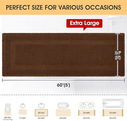 Extra Large Waffle Bath Mat, Boho Woven Modern Bath Rug Absorbent Non Slip, Ultra Soft Bathroom Mats, Machine Washable Knit Bath Rugs with Tassels for Bathroom, Bedroom, Kitchen, Tub, 5'x2', Brown