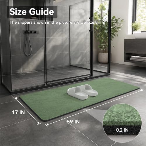 MontVoo -Bath Mat Rug-Rubber Backing Non Slip Quick Dry Absorbent Thin Bathroom Rugs Fit Under Door-Faux Suede Surface Bathroom Floor Mats-Shower Rug for in Front of Bathtub Shower Sage Green 17"x59"