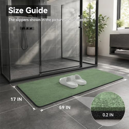 MontVoo -Bath Mat Rug-Rubber Backing Non Slip Quick Dry Absorbent Thin Bathroom Rugs Fit Under Door-Faux Suede Surface Bathroom Floor Mats-Shower Rug for in Front of Bathtub Shower Sage Green 17"x59"