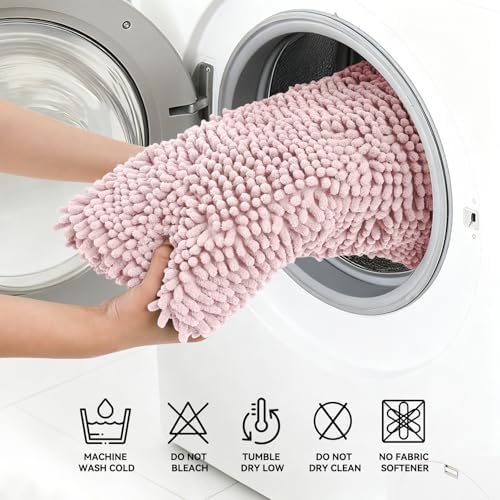 Bcoimo Bath Rug Mat,30x20 Chenille Non Slip Pink Bathroom Floor Shower Mats