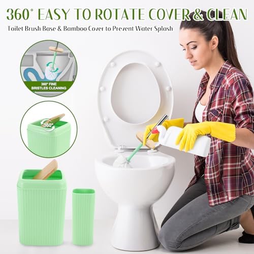 XLHOMO Green Bathroom Accessories Set 17PCS Bathroom Set with Trash Can 3PCS Lotion Soap Dispenser, Toothbrush Holder, 6PCS Wood Tags Bath Accessories with Tray for Kitchen Bathroom