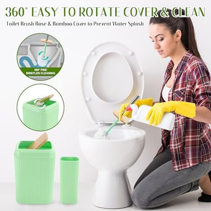 XLHOMO Green Bathroom Accessories Set 17PCS Bathroom Set with Trash Can 3PCS Lotion Soap Dispenser, Toothbrush Holder, 6PCS Wood Tags Bath Accessories with Tray for Kitchen Bathroom
