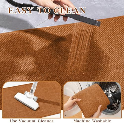 chakme Bathroom Rugs Mat 47x17, Ultra Thin Non Slip Bath Rug Runner Quick Dry Absorbent Bath Mat for Bathroom, (Orange, 47"x17")