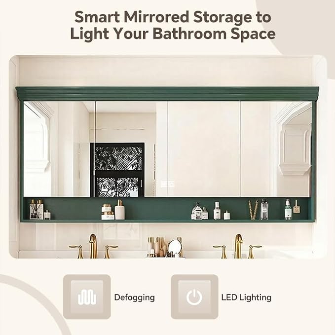 48-92IN Single/Double Sink Bathroom Vanity, Defogging Smart Mirror, Modern American Free Standing Vanity with Bathroom Cabinet