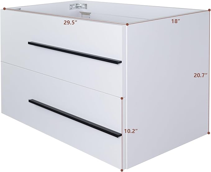 30 Inch Bathroom Vanity, Modern Wall Mounted Floating Bathroom Vanity, Bathroom Vanities Sink Cabinet with Storage Drawers & Metal Handles (White Without Ceramic Sink 30")
