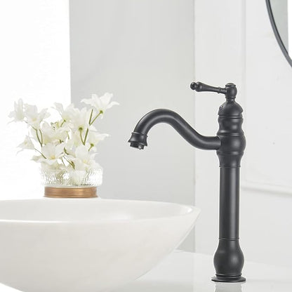 Bathroom Vessel Sink Faucet Waterfall Single Handle Single Hole | Matte Black,360° Swivel Deck Mount Lavatory,Pop Up Drain Without Overflow,Easy to Clean,Stable Installation,Minimalist Design