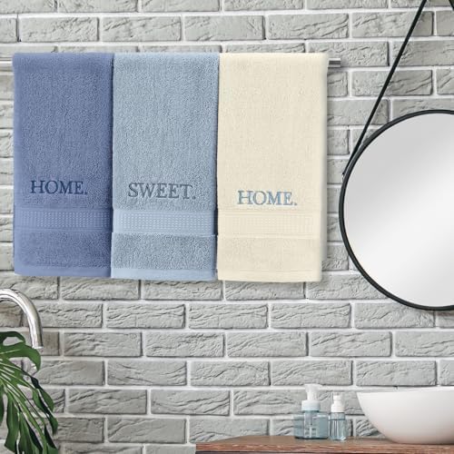 FuWeave 3 Pcs Decorative Hand Towels Bathroom Set, Blue, Home Sweet Home