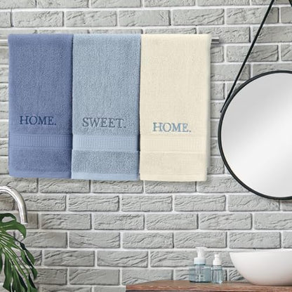 FuWeave 3 Pcs Decorative Hand Towels Bathroom Set, Blue, Home Sweet Home