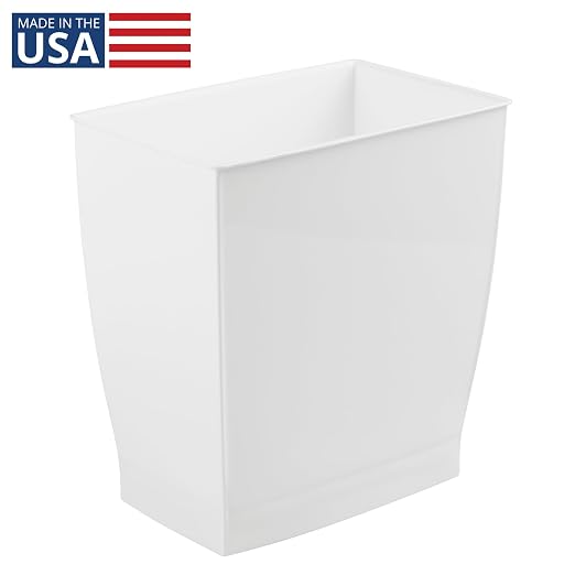iDesign,Plastic Spa Rectangular Trash, Waste Basket Garbage Can for Bathroom, Bedroom, Home Office, Dorm, College, 2.5 Gallon, White | Slim Rectangle, For Bedroom, For Office, For Dorm