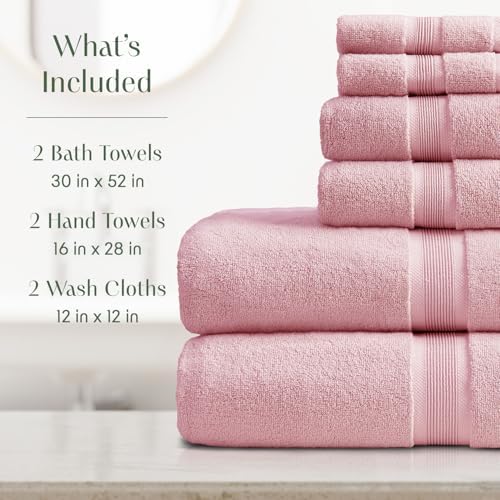 Springtree Home Luxury Bamboo Rayon Bath Towel Set | 6-Piece Set | Pink