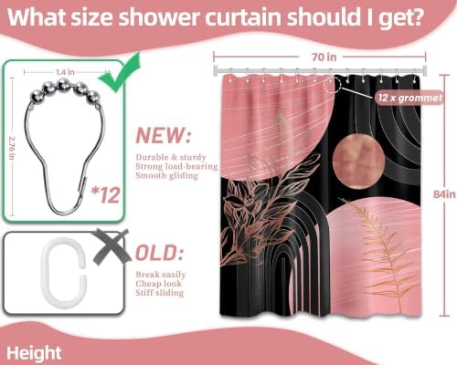 Pink and Black Extra Long Shower Curtain, Tall 72X84 in, Mid Century