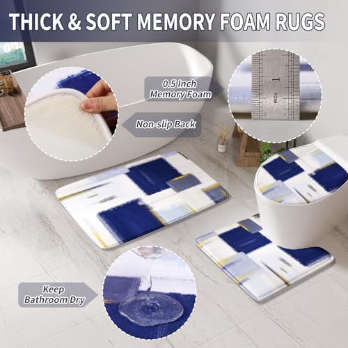XLHOMO Bathroom Accessories Set - 25PC Bathroom Set with Shower Curtain and Rugs, Blue Bathroom Set, Bathroom Accessory Set with Press-on Lid Trash Can, Soap Dispenser and Qtip Holders