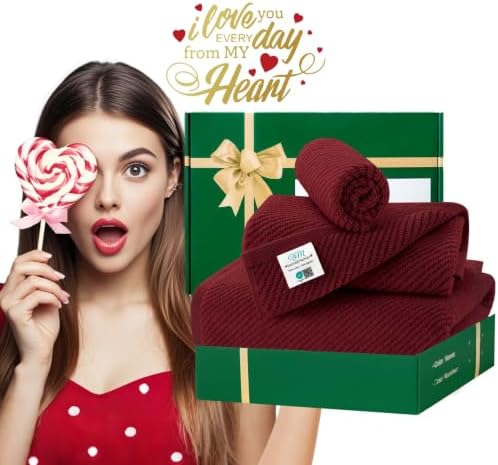VOOVA & MOVAS 3PC Towel Set, 100% Cotton, Burgundy