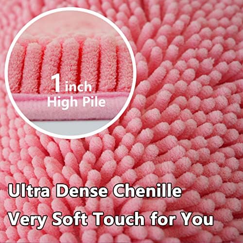Bathroom Rugs Chenille 3-Piece Extra Soft and Absorbent Shag Bathroom Rugs, Machine Wash Mat, Strong PVC Non-Slip Underside, Plush Carpet Mats (Pink)