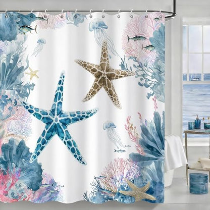 Colorful Beach Shower Curtain for Bathroom, Ocean Coastal Theme, 72x72 In