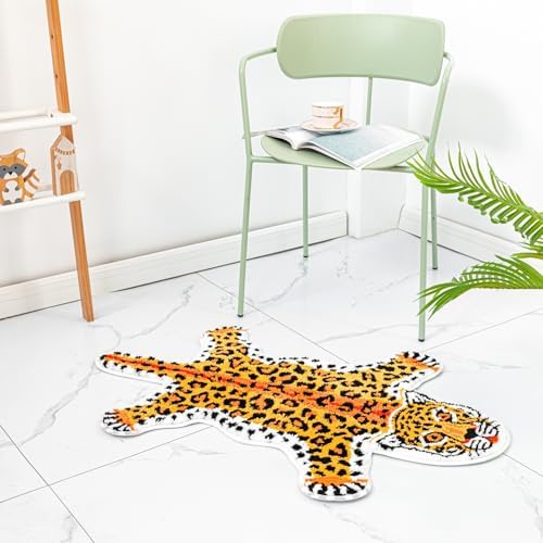 Orange Leopard Bath Mat Non Slip Absorbent Cartoon Rug 39.3x25.5in
