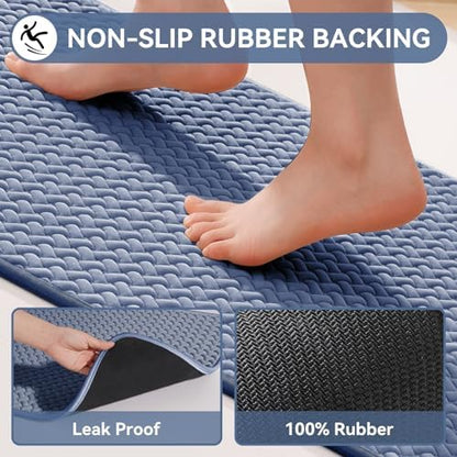 YDKGL Bathroom Runner Non Slip, Foam Weave Texture Bath Mat, Blue 16x47