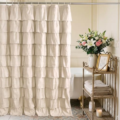 Khaki Ruffle Shower Curtain Farmhouse Rustic Fabric Cloth Shower Curtains