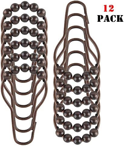 Shower Curtain Hooks Rings, Rustproof Metal Shower Curtain Rings for Bathroom Shower Rods Curtains - Set of 12, Bronze