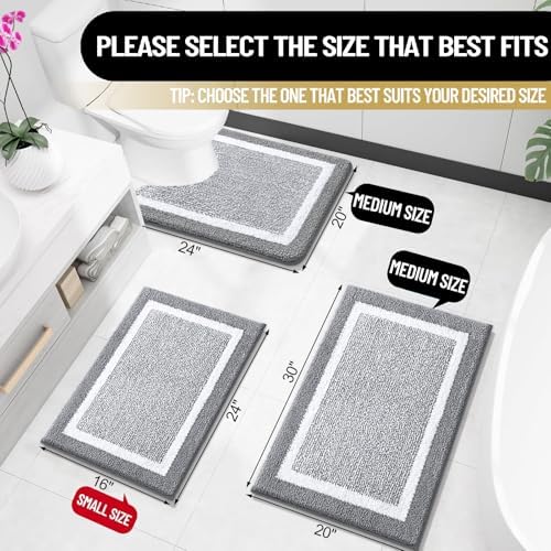 OLANLY Small Bathroom Rugs 24x16, Soft Absorbent Microfiber Bath Rugs, Grey