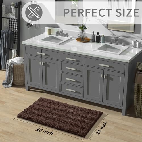 Yimobra Bathroom Rug Mat 36 x 24, Non Slip and Super Absorbent Bath Mat,Machine Washable Quick Dry,Ultra Plush Chenille Shower Rugs for Bathroom Floor Sink Tub and Shower Outside,Brown