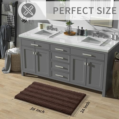 Yimobra Bathroom Rug Mat 36 x 24, Non Slip and Super Absorbent Bath Mat,Machine Washable Quick Dry,Ultra Plush Chenille Shower Rugs for Bathroom Floor Sink Tub and Shower Outside,Brown