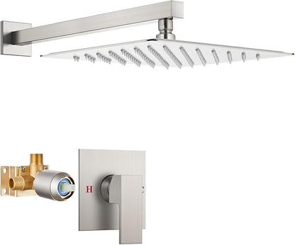 Airuida Shower Faucet Set,12 Inch Shower Valve Kit,Brushed Nickel | Male Threads,Rough-in Valve Shower Trim Kit,Single Handle Control Shower Set