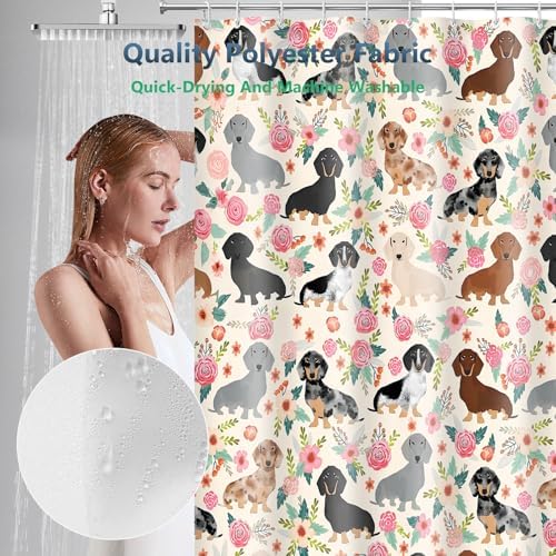 Floral Dachshund Wiener Sausage Dogs Shower Curtain with Hooks 72 x 72 Inch