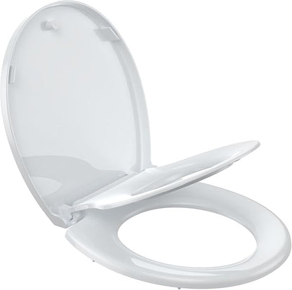 17" Round Toilet Seat with Built-In Toddler Seat, Quiet-Close Potty Training Seat with Quick-Release & Grip-Tight Bumpers, Quick-Attach Hardware, White Family Toilet Seat
