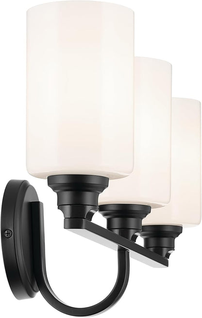 Kichler Gioe 24.25" 3-Light Vanity Light with Opal Glass in Black, Damp Rated, for Bathroom, Powder Room, Over a Mirror, (24.25" W x 10.5" H), 55226BK
