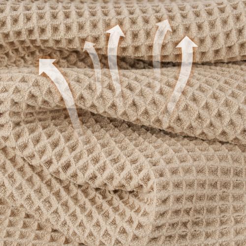 Microfiber Waffle Bath Towels, 4 Pieces, Soft, Absorbent, Fast Drying, Lint Free 430 GSM (27''x55''/68.58 cm x139.7 cm) (Beige+Silver)