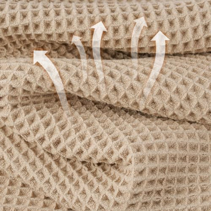 Microfiber Waffle Bath Towels, 4 Pieces, Soft, Absorbent, Fast Drying, Lint Free 430 GSM (27''x55''/68.58 cm x139.7 cm) (Beige+Silver)