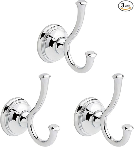 DELTA 79735 Cassidy Double Towel Hook Bath Hardware Accessory in Polished Chrome,(Pack of 3)