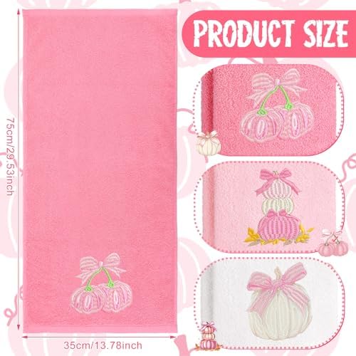 FuWeave 3 Pcs Pink Fall Pumpkin Bowknot Hand Towels for Bathroom