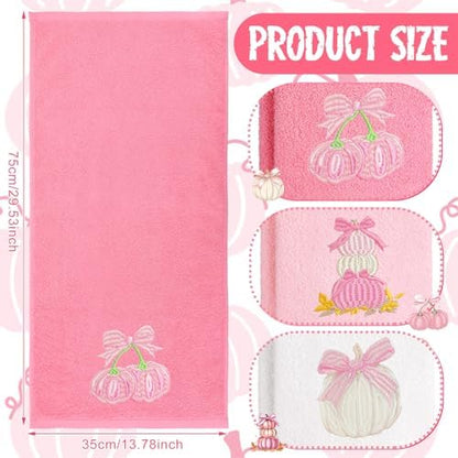 FuWeave 3 Pcs Pink Fall Pumpkin Bowknot Hand Towels for Bathroom