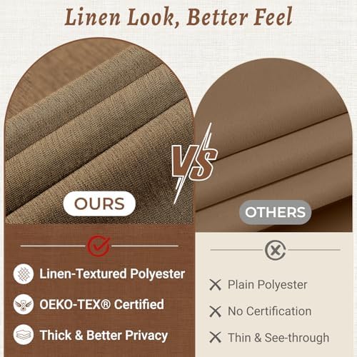 WONICY No Hook Shower Curtain with Liner for Bathrooms, Brown, 71 x 74
