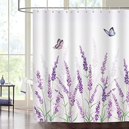Bonhause Lavender Shower Curtain, Purple, 72x72, Waterproof Polyester