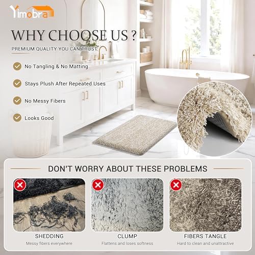 Yimobra Bathroom Runner Rug Non Slip 70x24,Long Bath Mat, Light Beige&White