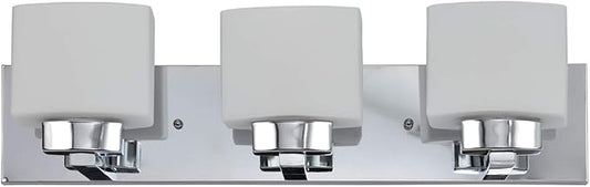 Design House 587469 Dove Creek 3-Light Vanity Light, Polished Chrome Finish, Frosted Glass Shades, Dimmable, Bathroom Wall Fixture