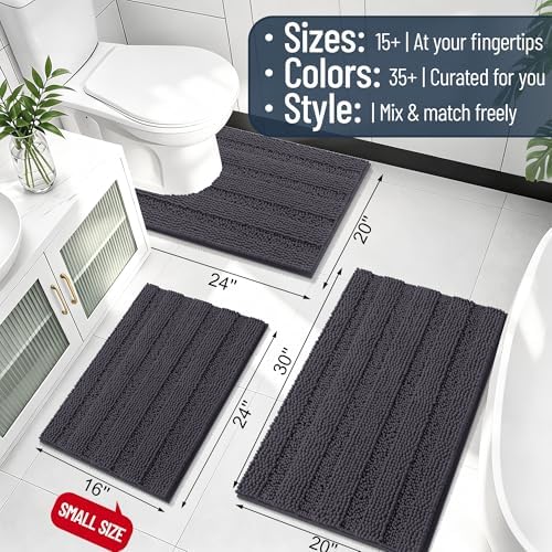 Smiry Thick Chenille Large Bathroom Runner Rugs 45x27, Bath Mat, Dark Grey