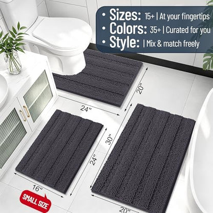 Smiry Thick Chenille Large Bathroom Runner Rugs 45x27, Bath Mat, Dark Grey