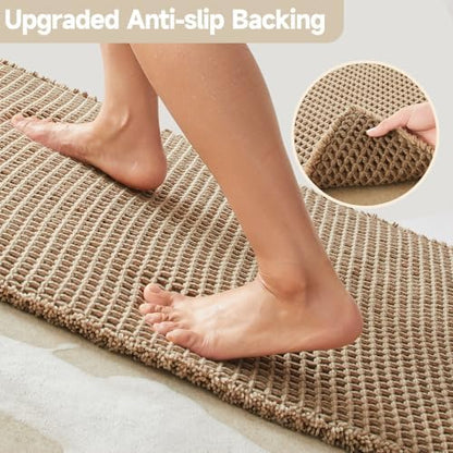 TYUU Waffle Bath Mat, Boho Bathroom Rugs Non Slip, 48x24 Beige