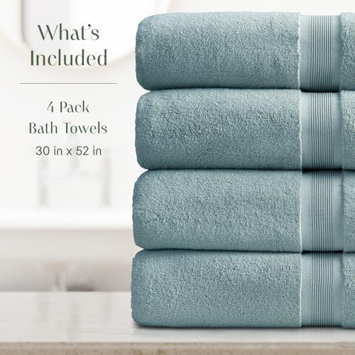 Springtree Home Luxury Bamboo Rayon Plush Bath Towel Set | 4-Pack | Aegean