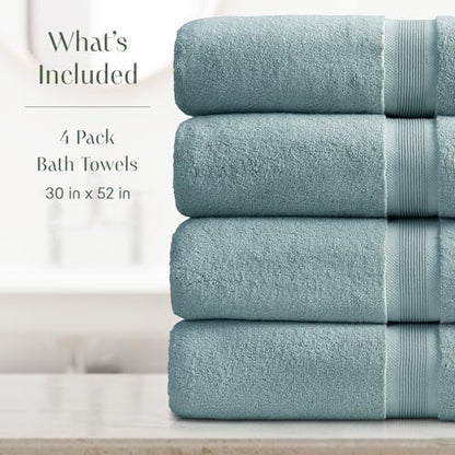Springtree Home Luxury Bamboo Rayon Plush Bath Towel Set | 4-Pack | Aegean