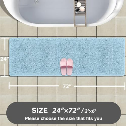 Bathroom Runner Rug 24 x 72 Non Slip – Extra Long Bath Mat | Absorbent and Washable Thick Chenille Runner Rug for Bathroom, Shower, Tub, Sink(Light Blue)