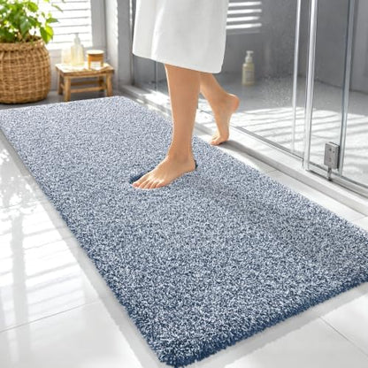 OLANLY Microfiber Bathroom Rugs 59x24, Quick Dry Bath Mat, Navy and White